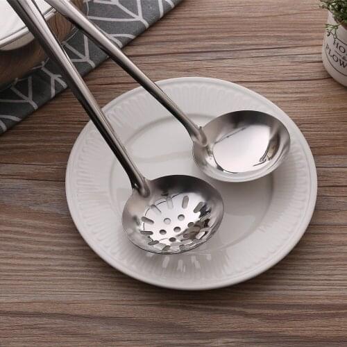 2pcs 7cm 201 Stainless steel Spoon + Colander Hot Pot Long Handle Flatware Soup Drinking Tools Kitchen Gadget Drop Shipping
