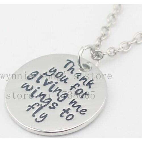 2016 Hot ! handstamped Jewelry "Thank you for giving me wings to fly" Mother necklace Teacher necklace Mentor Jewelry