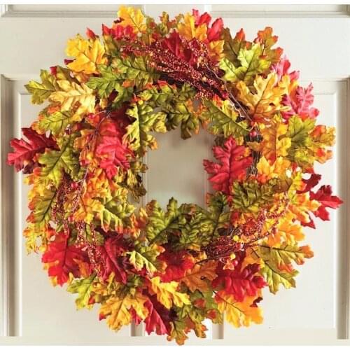 22 inch Autumn Harvest Fall Leaves Wall Door Wreath Rattan Twig for Thanksgiving Decoration