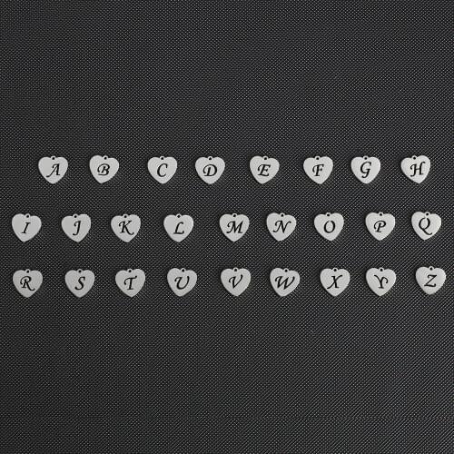 26pcs/Lot Stainless Steel Mirror Polish Heart A to Z Initials Alphabets Pendants Whole 26 Letters Charms DIY Jewelry Findings