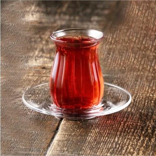 6 Pieces Traditional Turkish Tea Cups without Plate 145 cc Only Glass Tea Cups for 6 Person Great Quality Made in Turkey