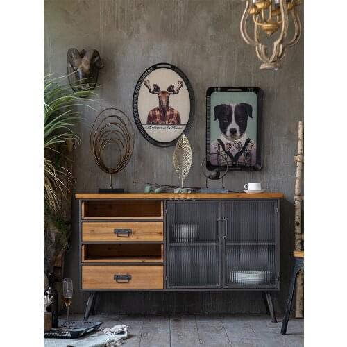 American Retro Iron Art Glass Industrial Style Sideboard Cabinet B & B Living Room Decoration Entrance Cabinet Storage Locker