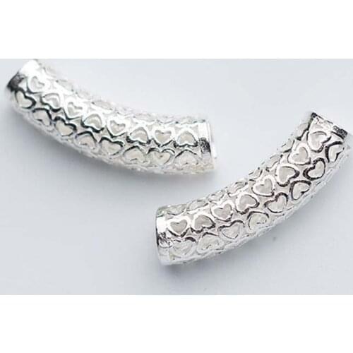 100% 925 Sterling Silver Hollow Out Heart Charm Beads 23x6mm Big Hole Bend Tube Beads Spacer DIY Jewelry Making Couple Materials