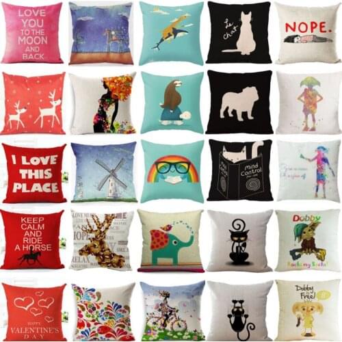 Cartoon Cute Pattern Cotton Linen Pillow Case Cushion Case Home Soft Room Gifts Single Sides Printing