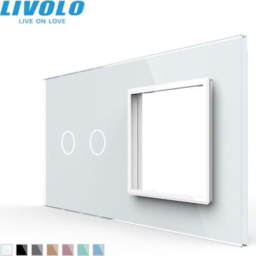 Livolo EU standard, Luxury White Pearl Crystal Glass, 151mm*80mm, 2Gang &1 Frame Glass Panel, C7-C2/SR-11/12/15 for Switch DIY