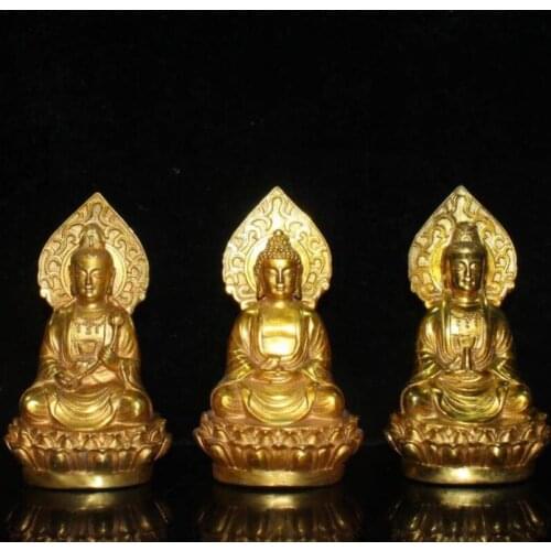 China brass west three Saint Buddha crafts statue A set