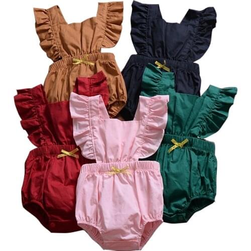 0-24M Free Shipping Newborn Infant Baby Girls Clothes Cotton Backless Onesie Ruffle Sleeveless Summer Romper Baby Girls Romper