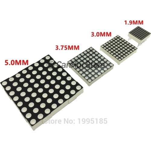 2pcs 8x8 Dot Matrix Red Display Module Digital Tube Common Anode/Cathode 1.9mm 3.0mm 3mm 3.75mm 5.0mm 788/1088/1588/2088 AS/BS