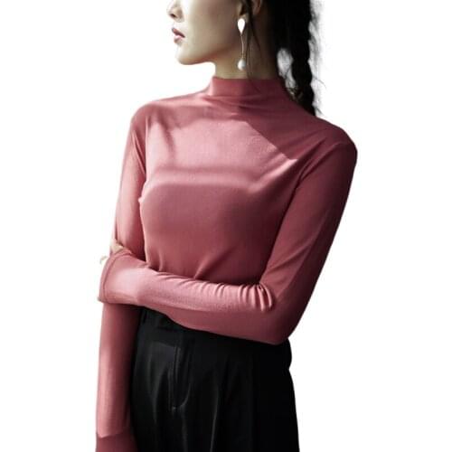 Modal Turtleneck Women T-Shirts 2020 Summer New Long-Sleeved Slim Office Lady Elegant Pulls Outwear Coat Tops Tees