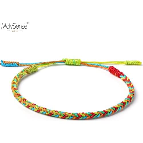 MolySense Gradient Colors Macrame Handmade Buddhist Lucky Bracelets & Bangles As Gift Rope Knots Amulet Tibet Braided Bracelet