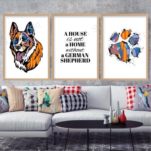 Set of 3 Prints House is not a Home German Shepherd Paw Print Multicolour Abstract Art Print Colourful Dog Gallery Wall Poster