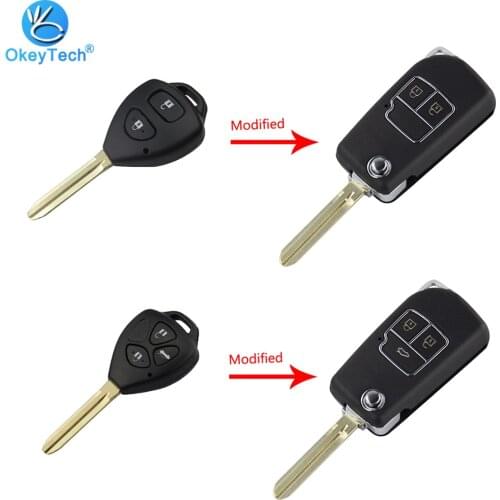 OkeyTech 2/3 Buttons Modified Flip Folding Remote Key Case Shell For Toyota Camry Corolla Reiz RAV4 Crown Key Fob Cover Auto Key