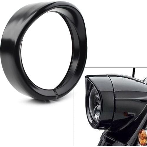 Black Motorcycle 7" Headlight Passing Lights Lamp Ring Visor Cover Trim For Harley Touring Road King FL Softail 1994-2013