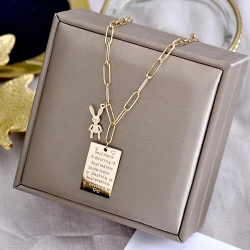 YUN RUO 18K Gold Plated Love Letter Rabbit Sweater Chain Long Necklace Fashion 316 Stainless Steel Jewelry Woman Gift Never Fade