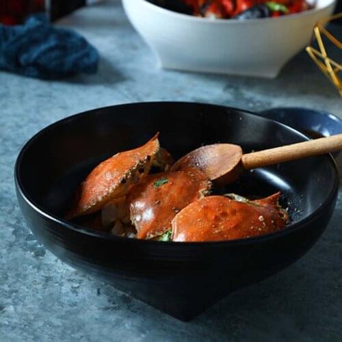 Simple black and white large noodle bowl mixing bowl Creative 10 inch salad bowl home large capacity soup bowl