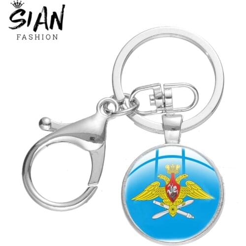 SIAN Classic Russian Airborne Air Force Keychain Symbol 3D Print Glass Dome Purpose Detachments Keychains For Army Fans Jewelry