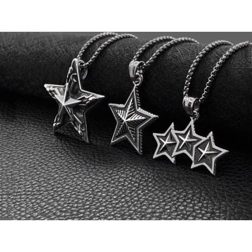 Titanium steel punk retro five-pointed star necklace pendant stainless steel domineering men and women accessories