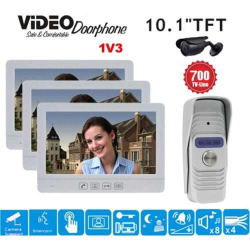 ZHUDELE International design 10.1" Display Color Video Door Phone Touch Button Doorbell Intercom IR 700TVL HD Camera 1V3
