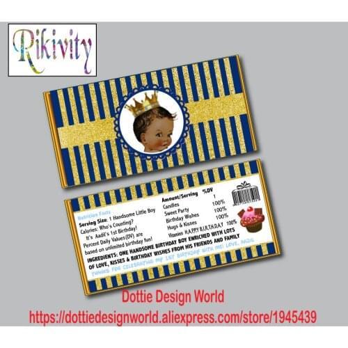 Royal Boy Prince Birthday Candy Bar Hershey Chocolate Wrapper Stickers Blue Gold Wine Water Bottle Labels Baby Shower Decoration