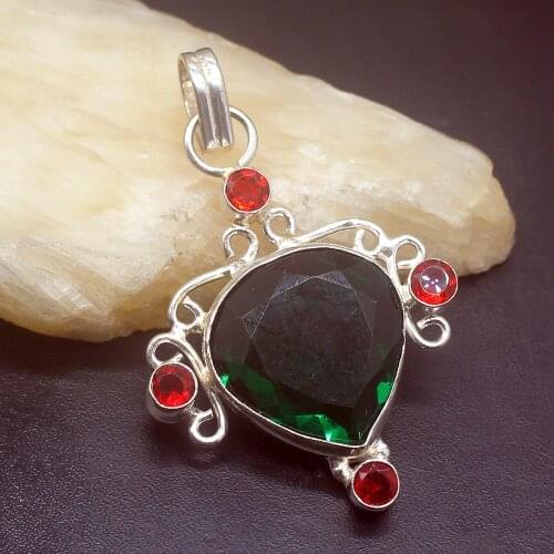 Gemstonefactory Jewelry Big Promotion 925 Silver Amazing Green Topaz Garnet Women Ladies Mom Gifts Necklace Pendant 0417