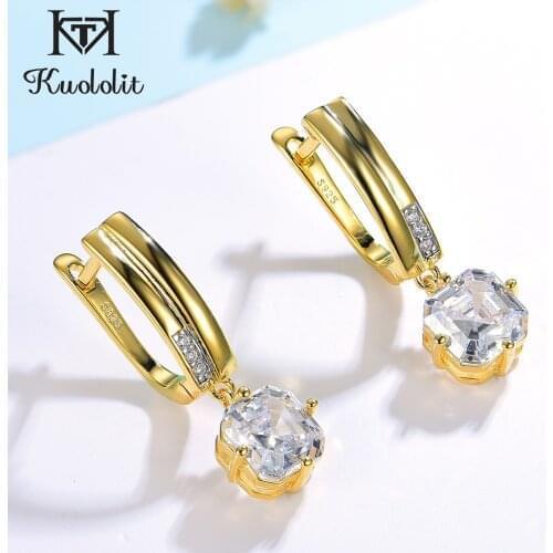 Kuololit Luxury Zircon Clip Earrings Gemstone for Women Genuine 925 Sterling Silver Color Separate Asscher Cut for Engagement