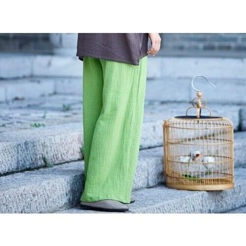 Summer&Spring 7color women cotton&linen tai chi taijiquan zen lay meditation loose pants kung fu wushu trousers gray/blue/yellow