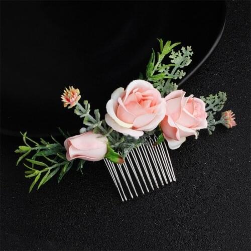 QYY Fashion Artificial Flower Hair Combs Headdress Prom Bridal Wedding Hair Accessories Gold Leaves Hair Jewelry pins for women