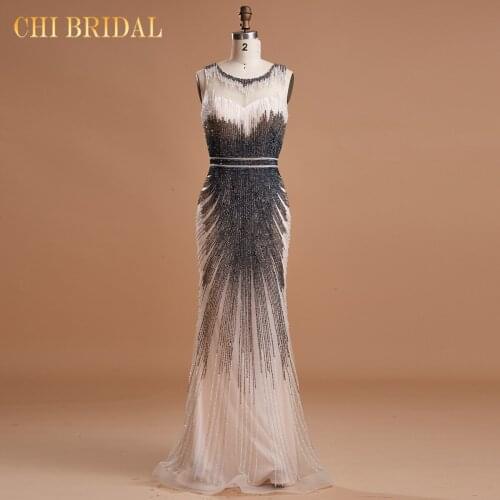 Black Mermaid Evening Gown Sexy Custom Made Women Evening Dresses Beading None Sleeves Robe De Soiree 2020