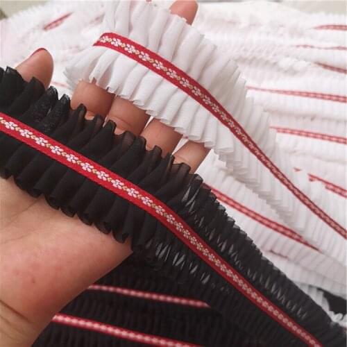 1 Meter Chiffon Ruffled Lace Trim Black White Pleated Lace Fabric DIY Handmade Sewing Supplies