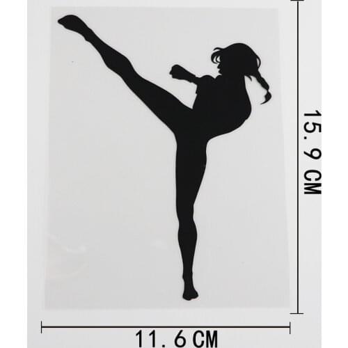 11.6CMX15.9CM Boxing Kick Boxer Girl Sport Fitness Decal Vinyl Car Sticker Black/Silver 8A-0328