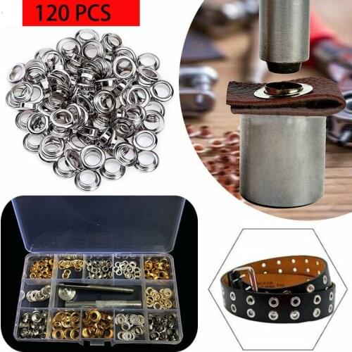 120Pcs Metal Grommets Eyelets Tool Kit Set with 3 Install Tools for Leather Canvas Clothes 8*4/10*5/12*6mm