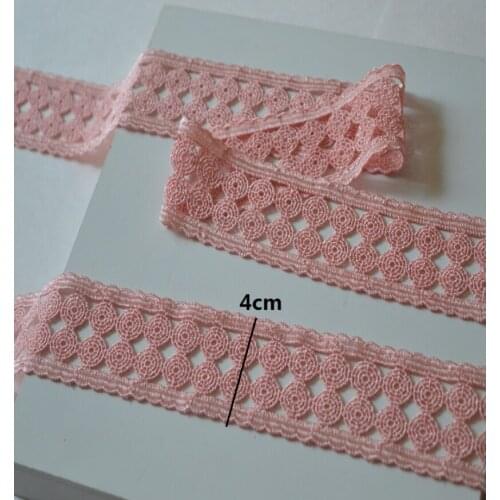 2 Meters/lot Width 4cm Pink Embroidery Water Soluble Lace Trim Ribbon Sewing Supplies Crafts For Garment Necklace Hair Band