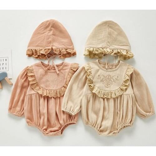 2020 Spring Autumn Baby Girl Lace Rompers And Hat Baby Girl Long Sleeves Rompers Baby Girl Newborn Rompers Clothes