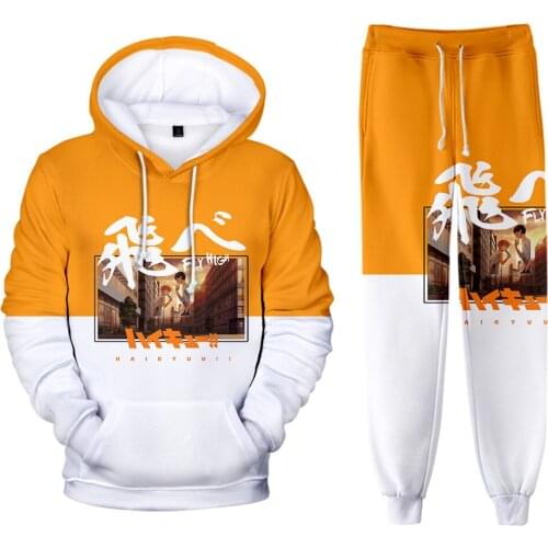 2021 New 3D Print Haikyuu!! Hip hop Harajuku Long-sleeved Hooded 2Pcs Women/Men Autumn Tracksuit Hoodies Pants