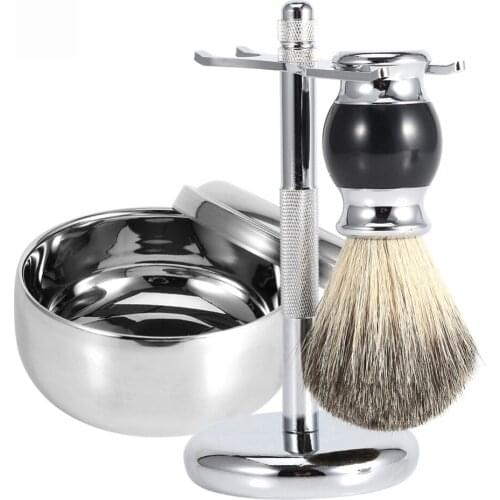 3Pcs/set Professional Men Shaving Tool Stand Holder + Faux Hair Brush+Alloy Soap Mug Bowl Kit Steamer Hydrating Skin Care