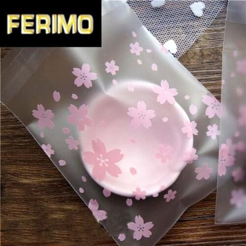300pcs Multi-size Choose Light Pink Cherry Blossom Self-adhesive Frosted Cellophane Bag, Self Seal Party Packaging bags