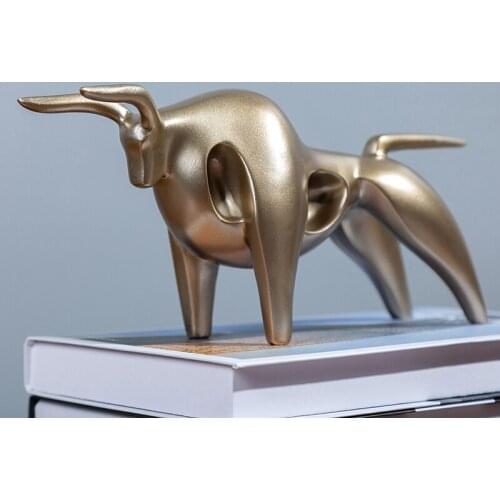 Abstract Golden Bull Statues Resin Cattle Home Decor Lucky Bull Sculpture TV Cabinet Ornament Crafts Creative Animal Figurine