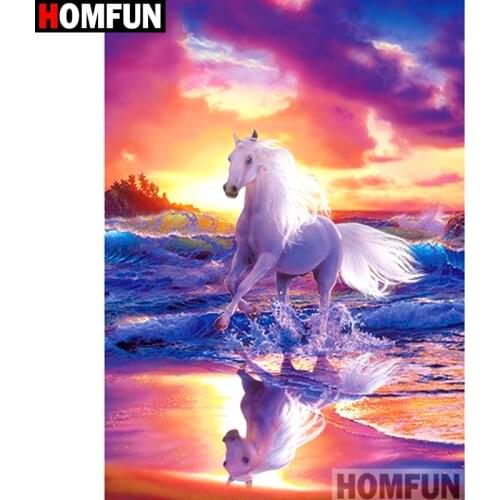 HOMFUN Full Square/Round Drill 5D DIY Diamond Painting "Horse sunset scenery" Embroidery Cross Stitch 3D Home Decor A10667