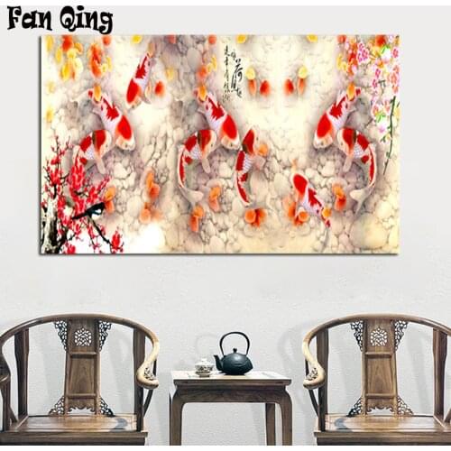 DIY 5D Diamond Painting Goldfish and plum Full square /round Cross Stitch Rhinestone Mosaic Home Decor Picture
