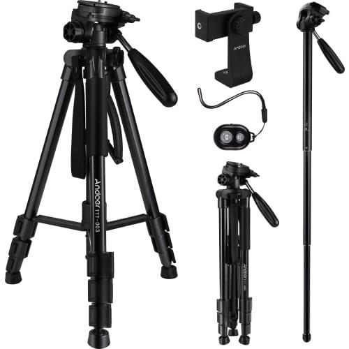 Andoer TTT-03 2in1 Tripod Monopod Stand Aluminium Alloy 3-Way Swivel Pan Head for Smartphones DSLR Cameras163cm Height 5kg Load