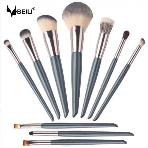 BEILI 10pcs Makeup Brushes Set Shiny Blue Handle Synthetic Professional brush Foundation Powder Eyeshadow Eyebrow make up brush