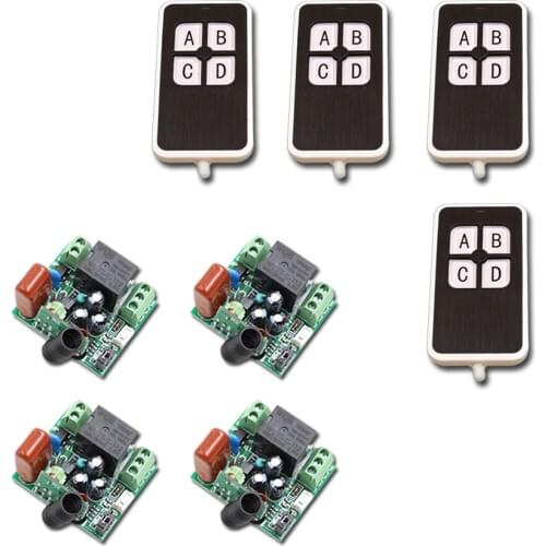 AC220V RF Wireless Remote Control Switch Mini 1CH 1 CH Relay Receiver Switch RF ON/OFF 4 Receivers with 4 Transmitters