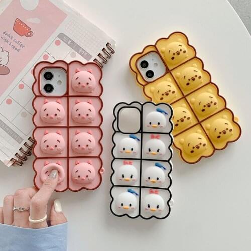 Relive Stress Phone Case For Iphone 11 12 Pro Max X XR XS 6 7 8 Plus SE 20 Pop Fidget Toys Push Bear Soft Silicone Back Cover