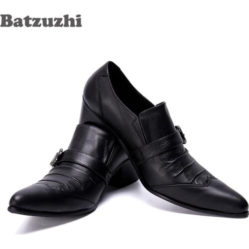Batzuzhi Handmade Black Business Oxfords Men Leather Shoes Pointed Toe Slip On Chaussures Hommes Leather Dress Shoes for Men