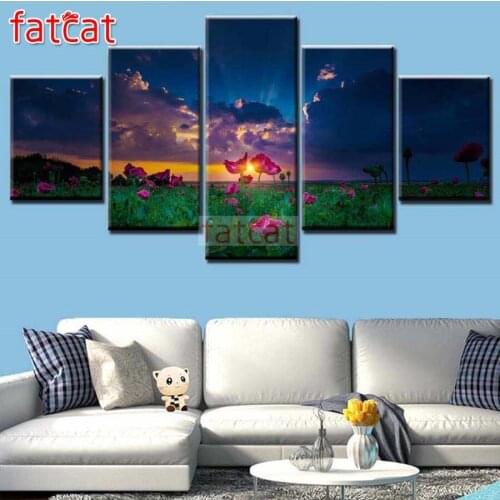FATCAT Sunset landscape flower 5 Piece Diy Diamond Painting Full Square Round Mosaic Embroidery Sale Needlework Decor AE2518