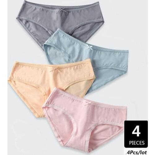 Feiibin 4Pcs/lot Women Cotton Panties Sexy Briefs Fashion Women Seamless Underwear Girls Solid Cute Bow Lingerie Ladies Panties