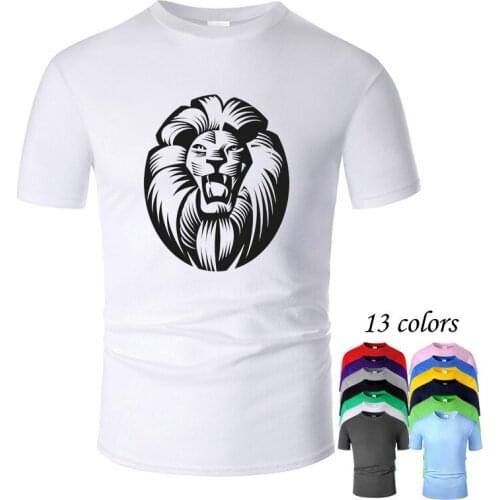 Lion Line Art O Neck Cotton T Shirt Men and woman Unisex Summer Short Sleeve Designed Simple Style Casual Tee m01028