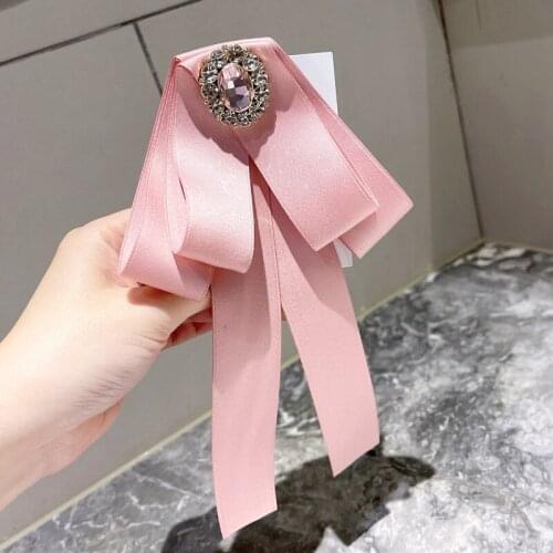 Rhinestone Bow Tie Brooch Korean Womens College Style Sweater Shirt Clothing Accessories Ribbon Hairpin Handmade British Bowtie