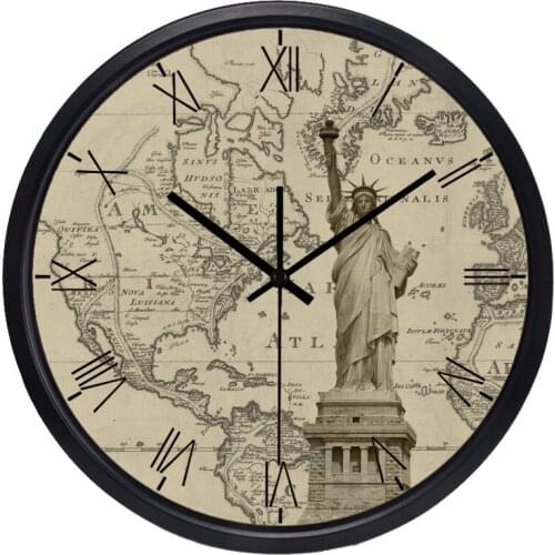 Global map hotel lobby meeting room wall clock Worldwide Clock, non ticking sound