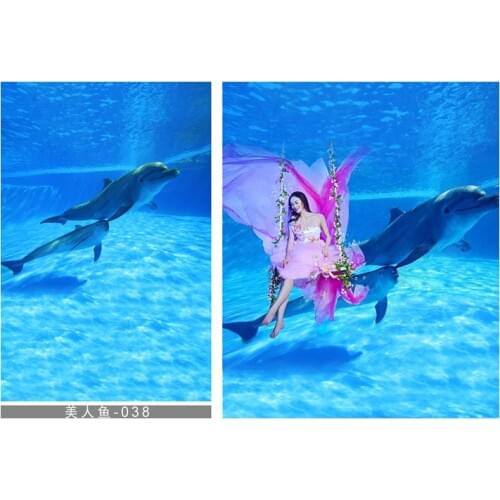Blue sea dolphin wedding photo backgrounds vinyl sea mermaid photo backdrops for photography studio accessories photophone M-038